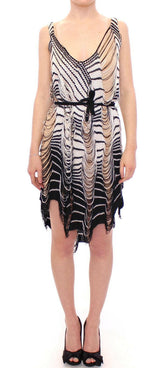 Alice Palmer Black Chainette Knit Striped Assymetrical Dress -   -  Alice Palmer.